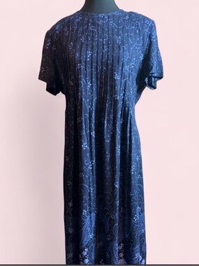 Vintage 90s Floral Blue Maxi Dress